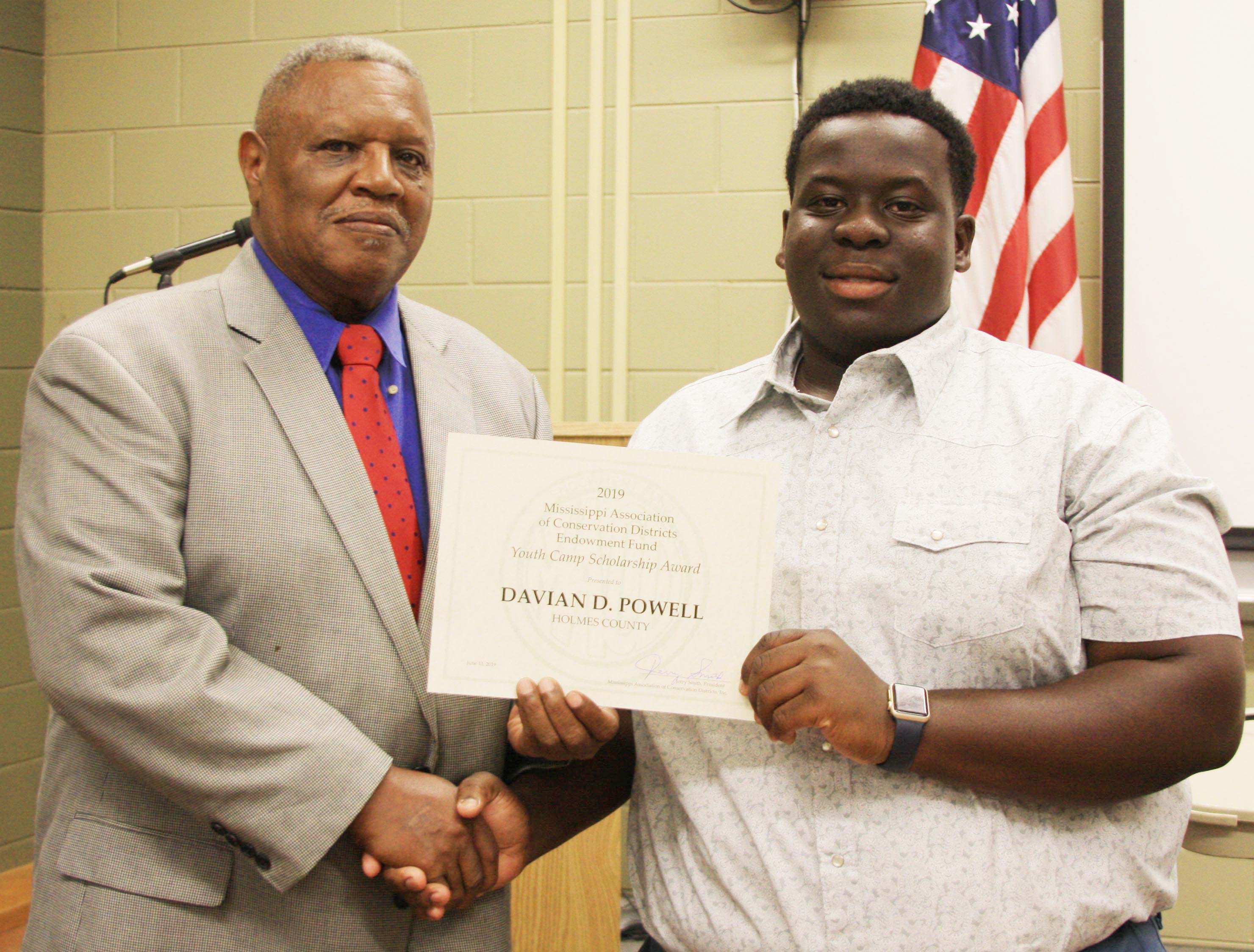 2019 Endowment Fund Scholarship awarded to Davian Powell of Holmes County
